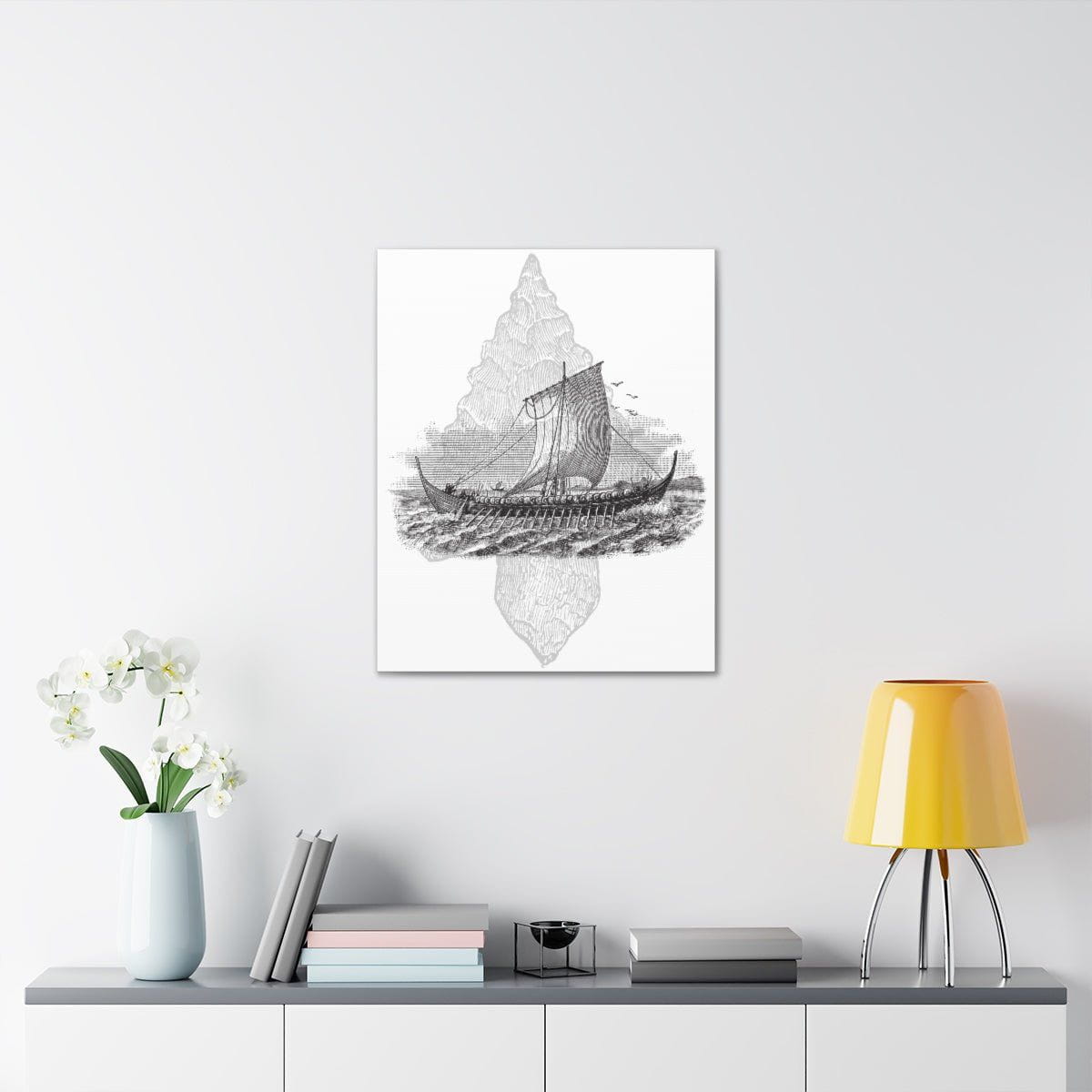 Viking Drakkar Minimalist Scandinavian Canvas - Ready to Hang - Viking Wall Art