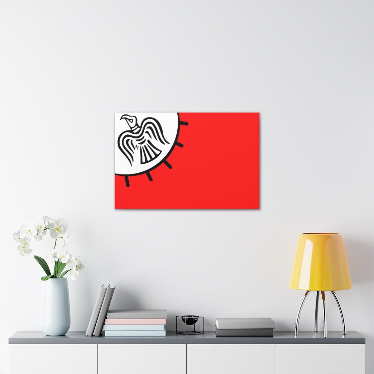 Viking Art on Canvas - Odin&#39;s Raven on White background on Red Banner