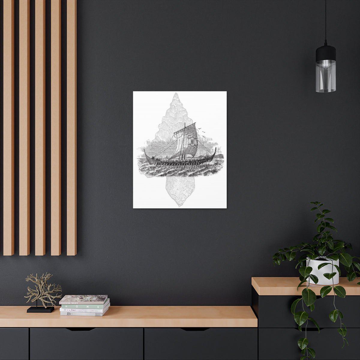 Viking Drakkar Minimalist Scandinavian Canvas - Ready to Hang - Viking Wall Art