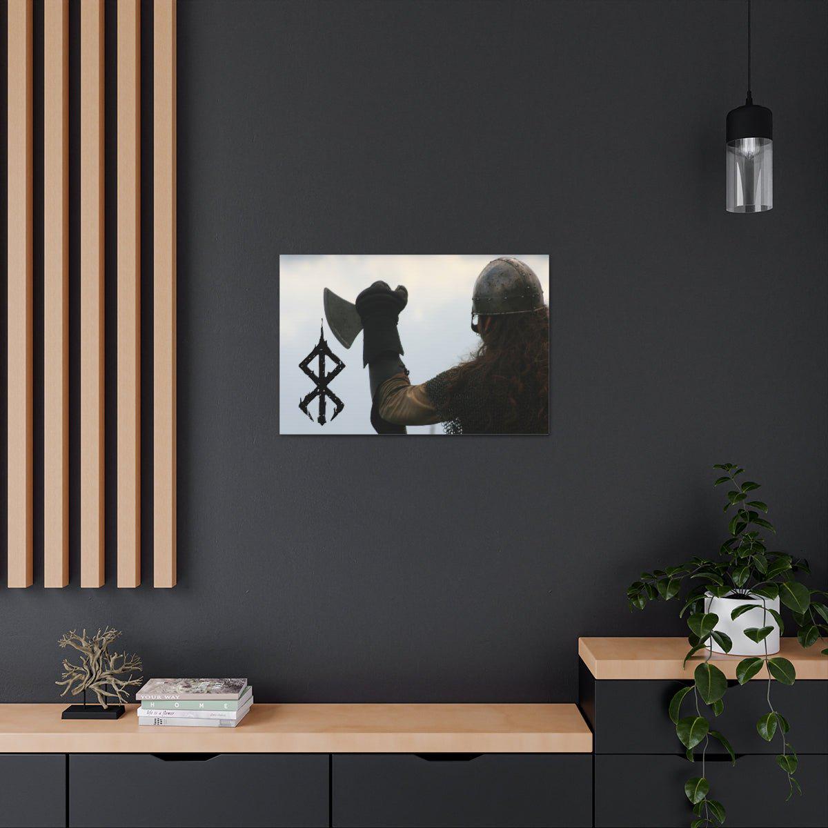 Viking Art on Canvas - Viking with &quot;Strength&quot; Rune