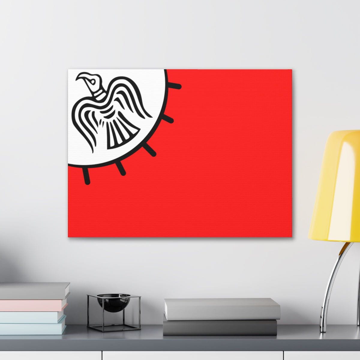 Viking Art on Canvas - Odin&#39;s Raven on White background on Red Banner