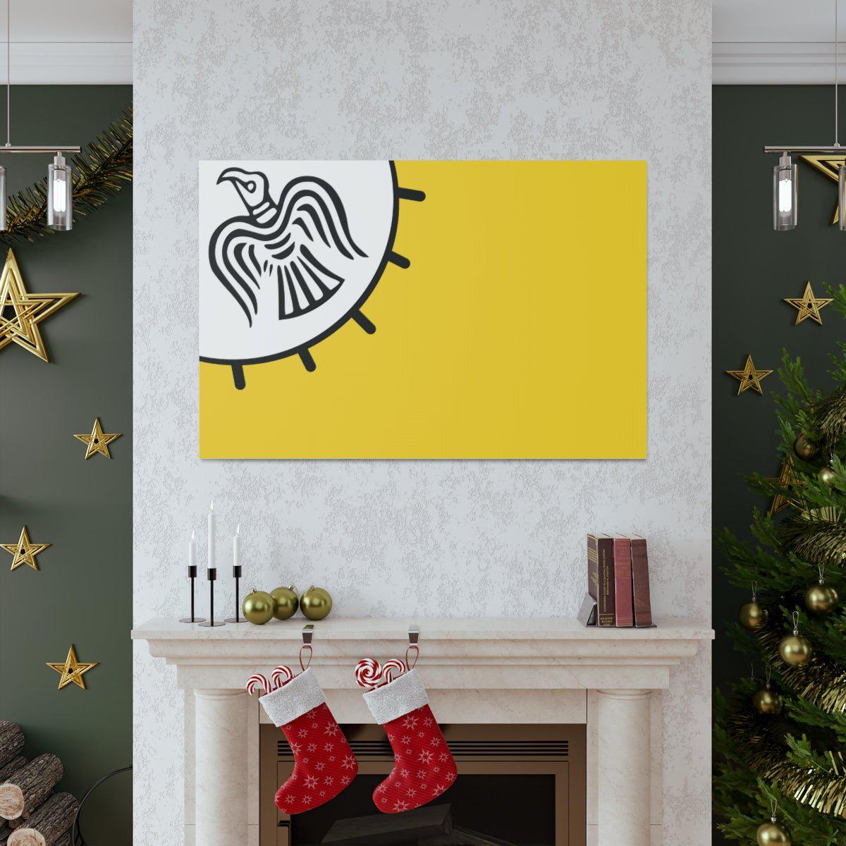 Viking Art on Canvas - Odin&#39;s Raven on White background on Yellow Banner
