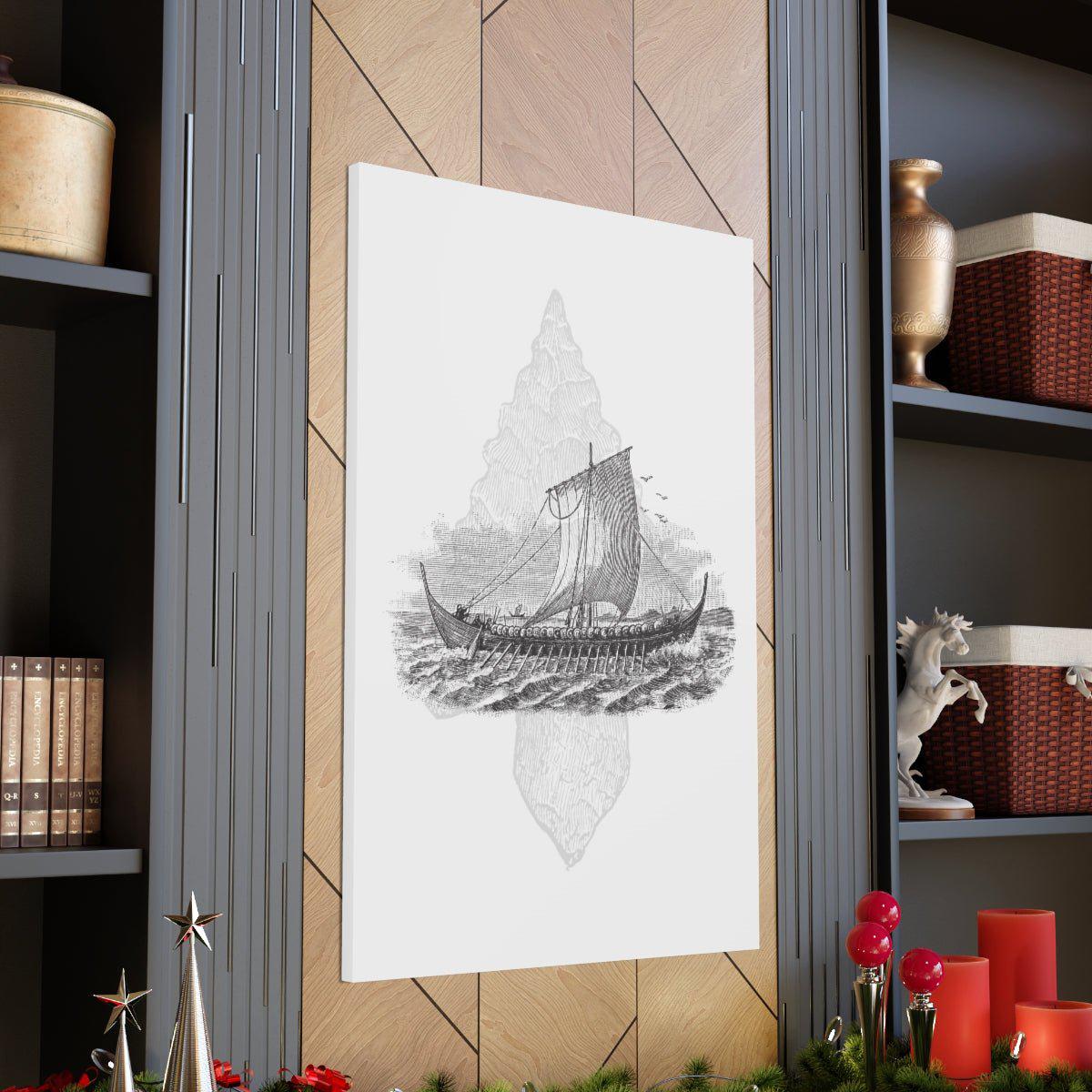 Viking Drakkar Minimalist Scandinavian Canvas - Ready to Hang - Viking Wall Art