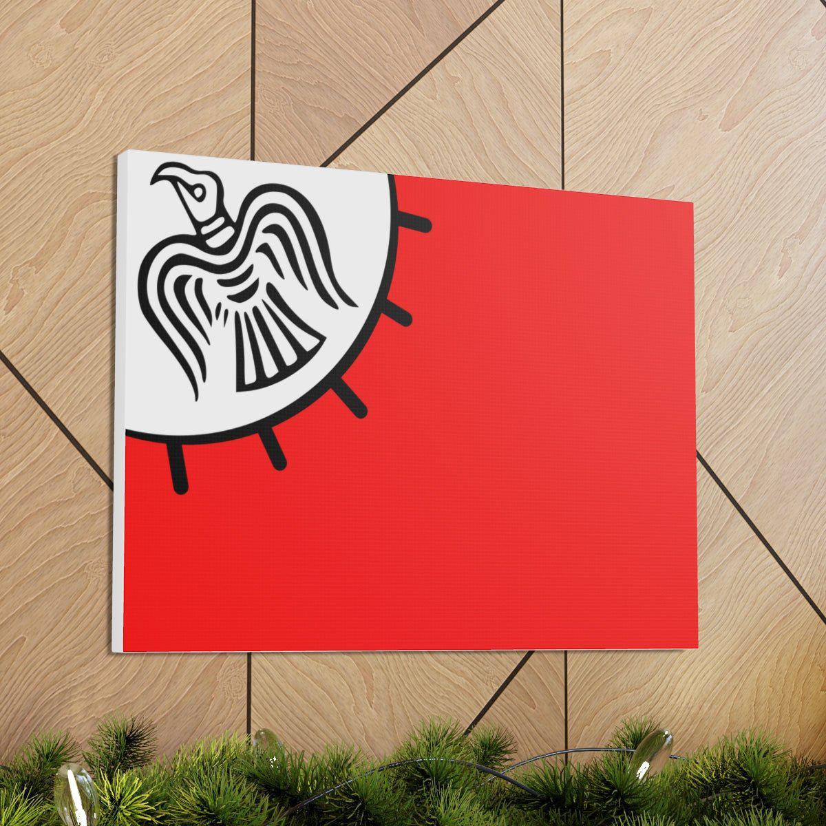 Viking Art on Canvas - Odin&#39;s Raven on White background on Red Banner