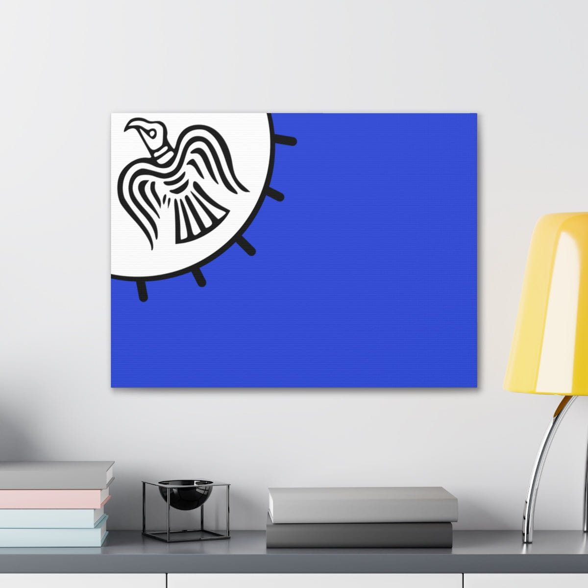 Viking Art on Canvas - Odin&#39;s Raven on White background on Blue Banner