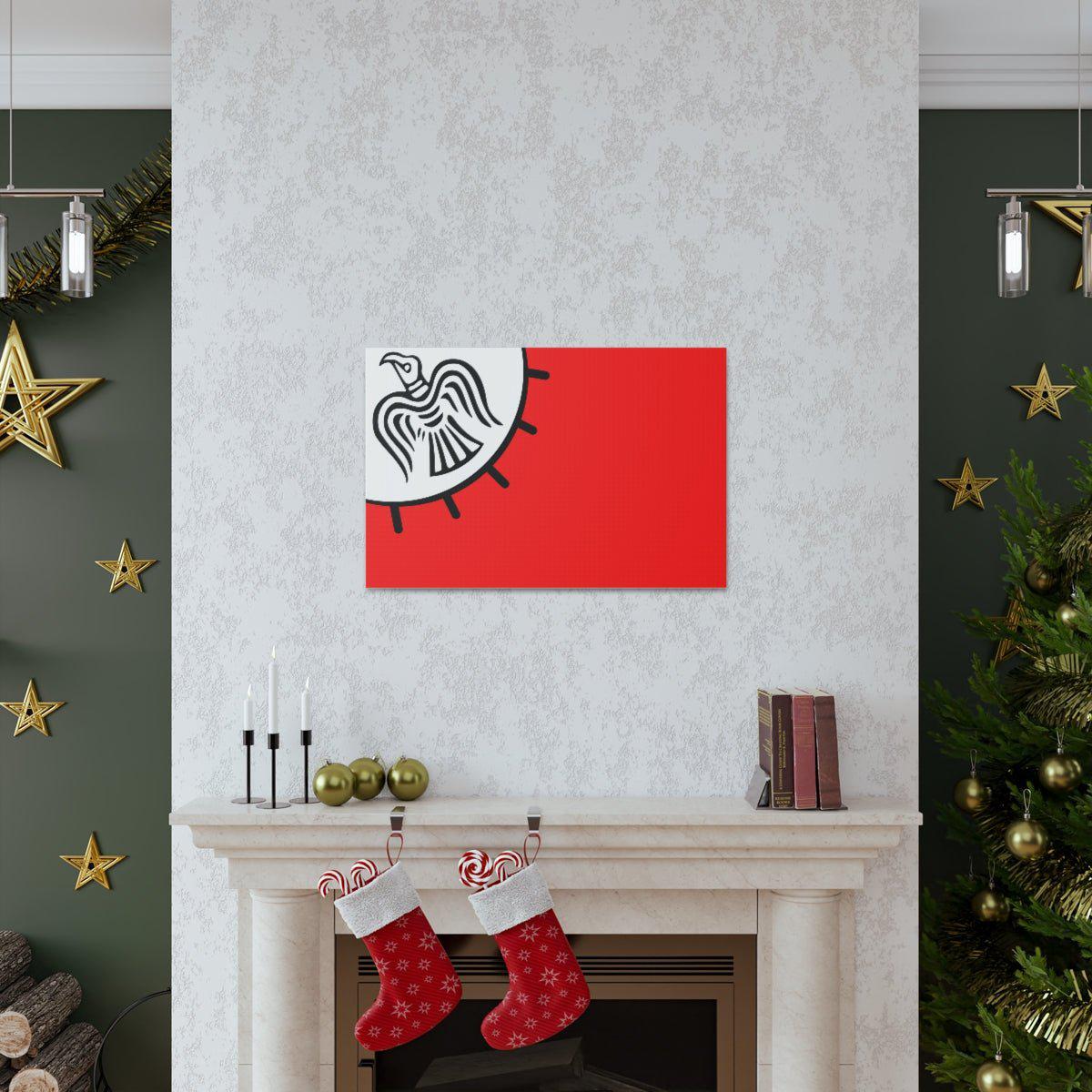 Viking Art on Canvas - Odin&#39;s Raven on White background on Red Banner