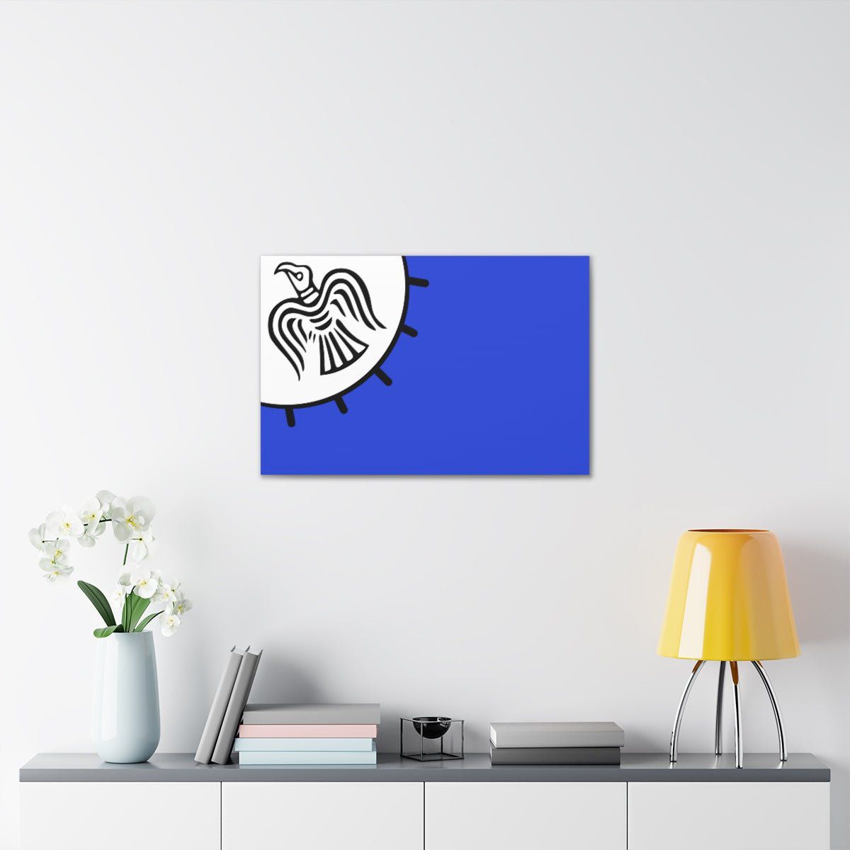Viking Art on Canvas - Odin&#39;s Raven on White background on Blue Banner