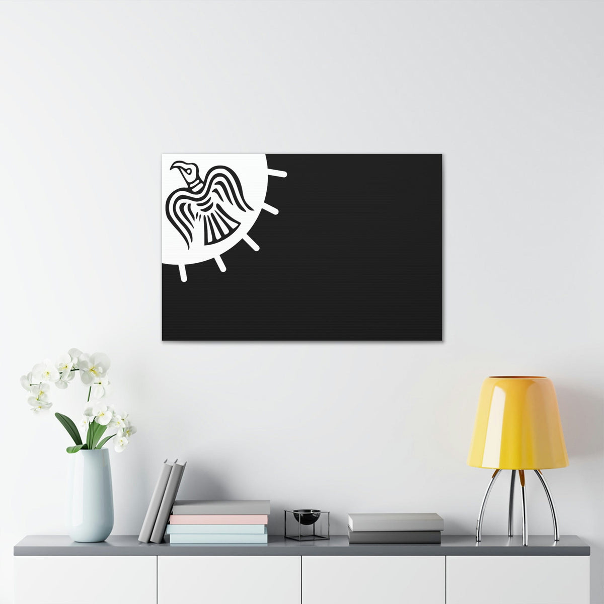 Viking Art on Canvas - Odin&#39;s Raven on White background on Black Banner