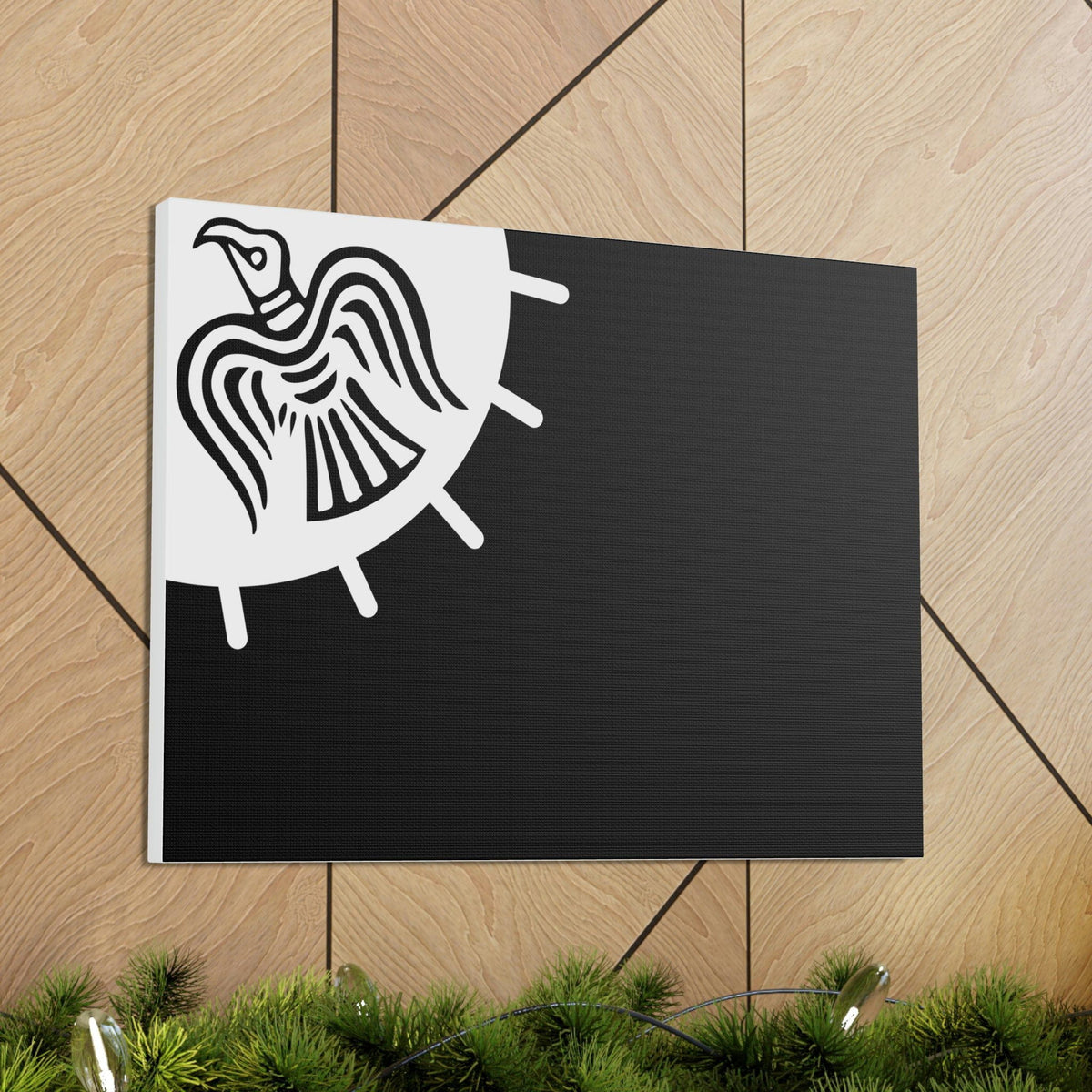 Viking Art on Canvas - Odin&#39;s Raven on White background on Black Banner