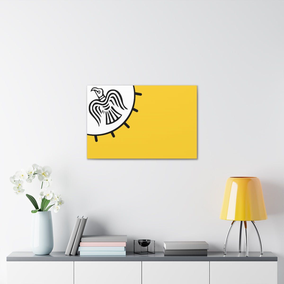 Viking Art on Canvas - Odin&#39;s Raven on White background on Yellow Banner
