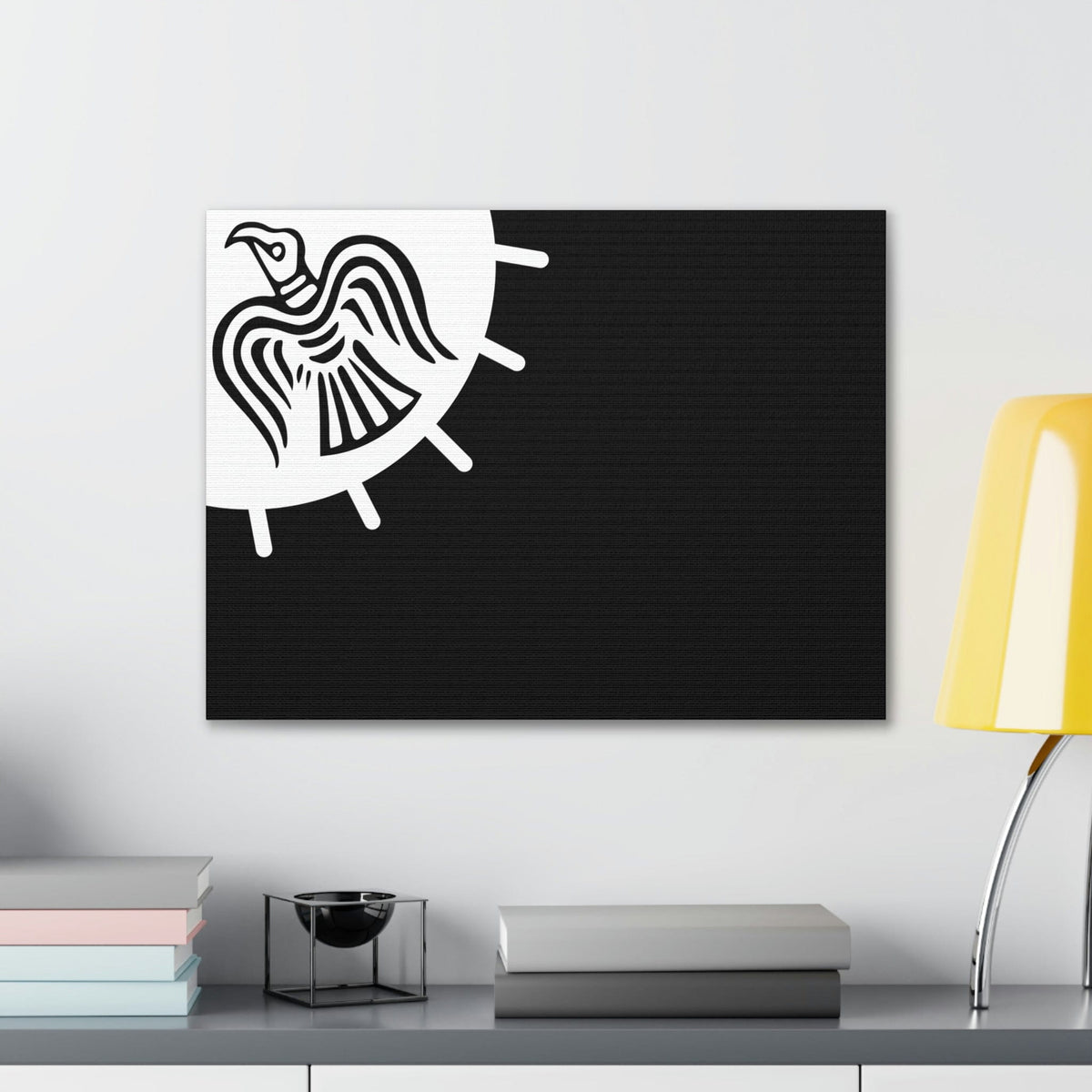 Viking Art on Canvas - Odin&#39;s Raven on White background on Black Banner