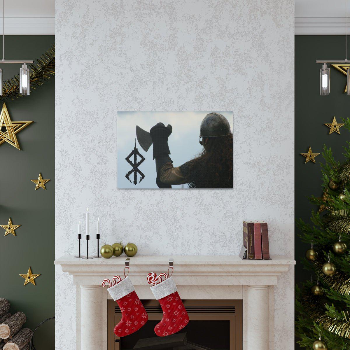 Viking Art on Canvas - Viking with &quot;Strength&quot; Rune