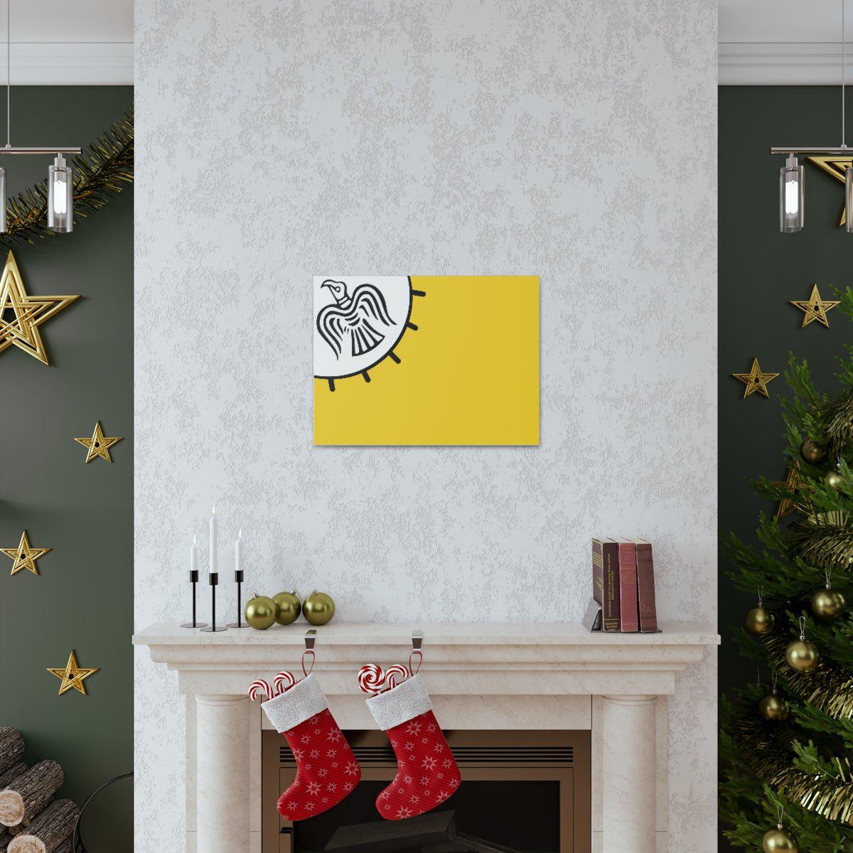 Viking Art on Canvas - Odin&#39;s Raven on White background on Yellow Banner