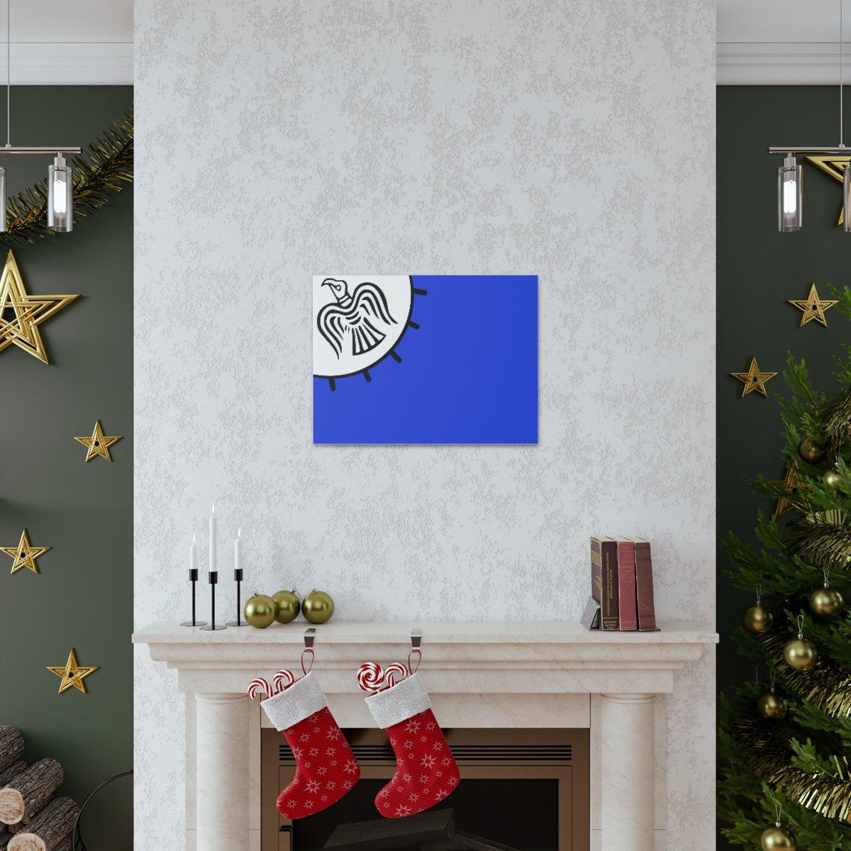 Viking Art on Canvas - Odin&#39;s Raven on White background on Blue Banner