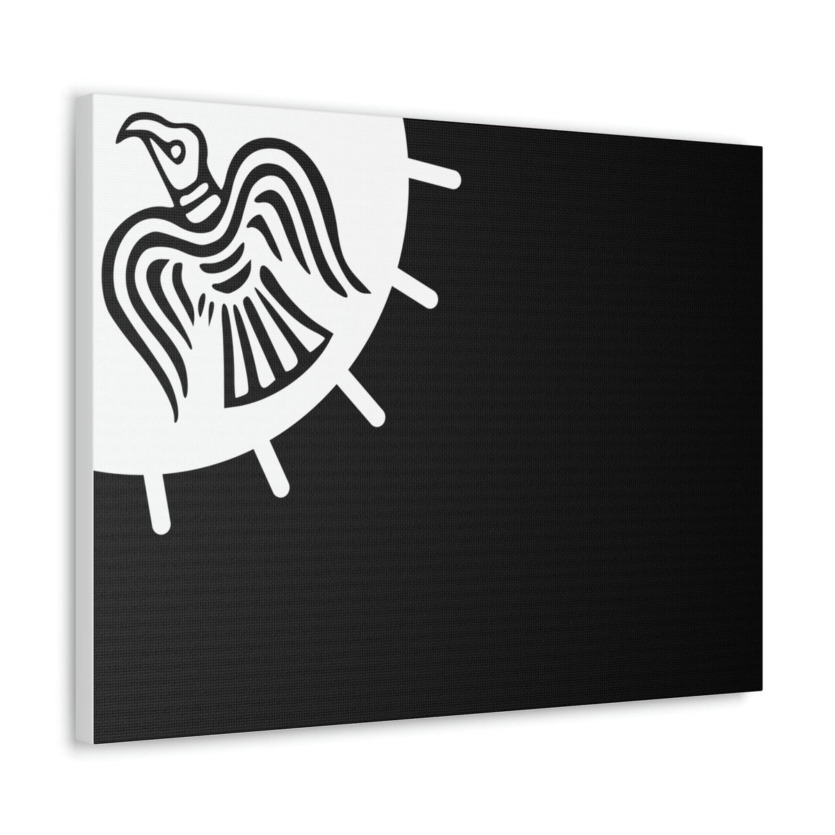 Viking Art on Canvas - Odin&#39;s Raven on White background on Black Banner