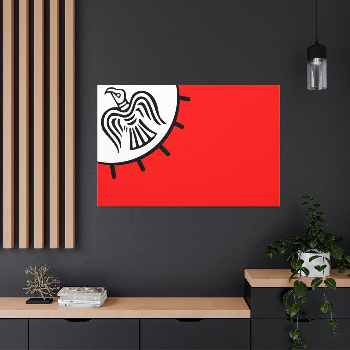 Viking Art on Canvas - Odin&#39;s Raven on White background on Red Banner