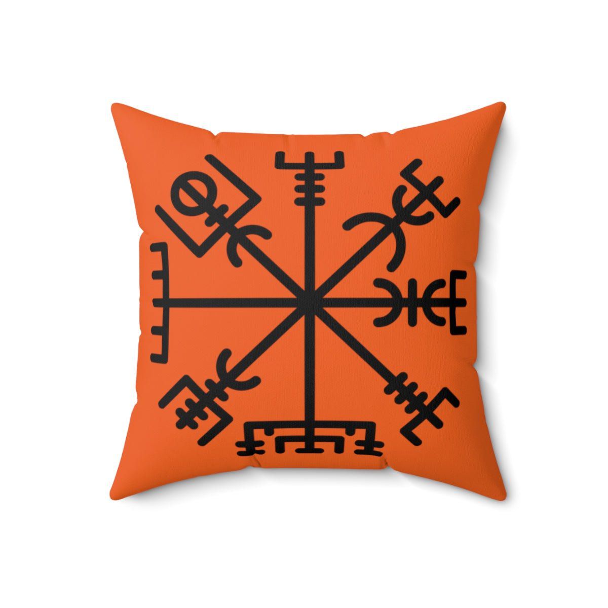Orange Viking Vegvisir Rune Symbol Cushion