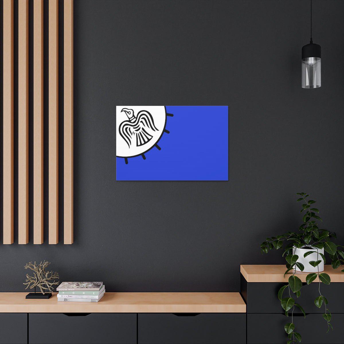 Viking Art on Canvas - Odin&#39;s Raven on White background on Blue Banner