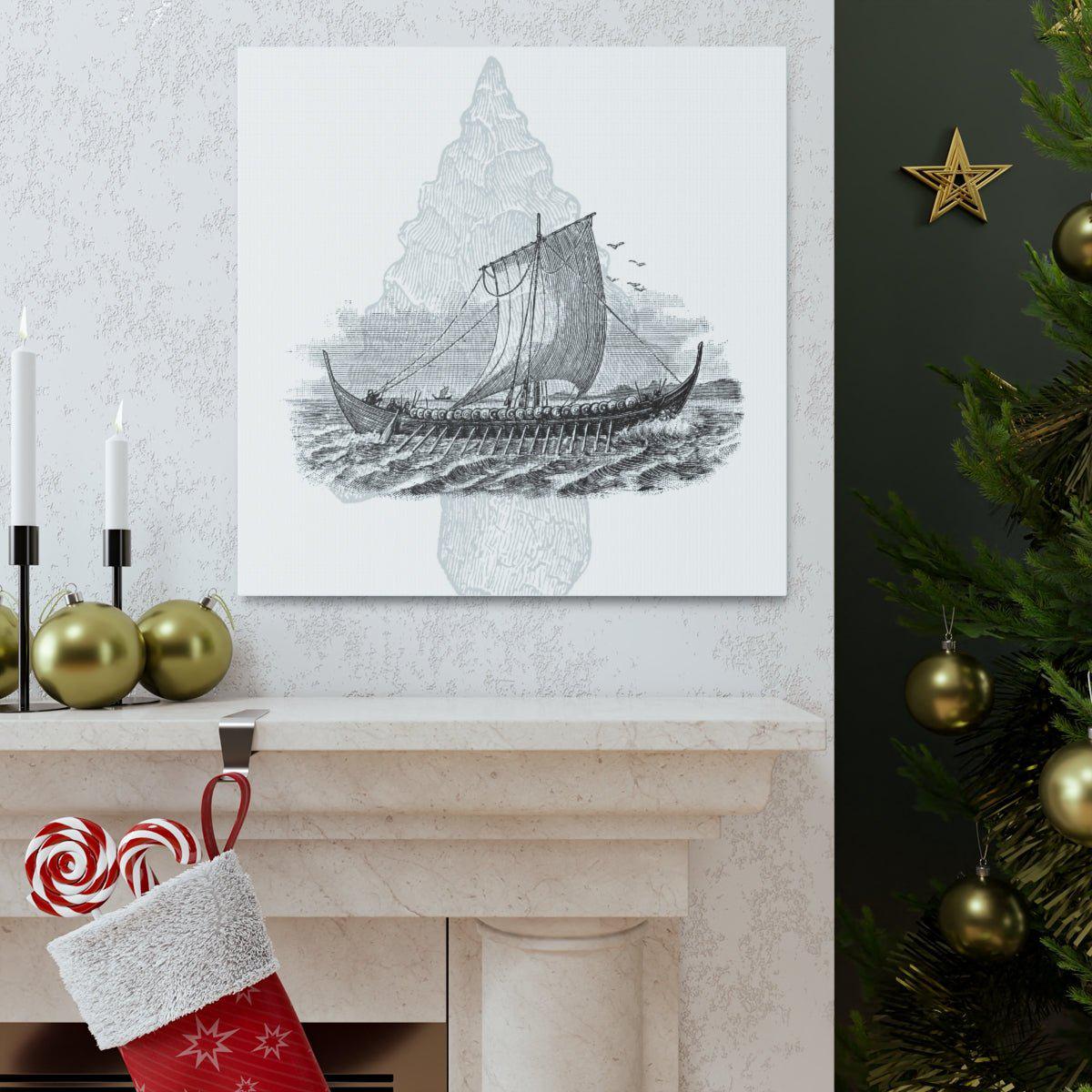 Viking Drakkar Minimalist Scandinavian Canvas - Ready to Hang - Viking Wall Art