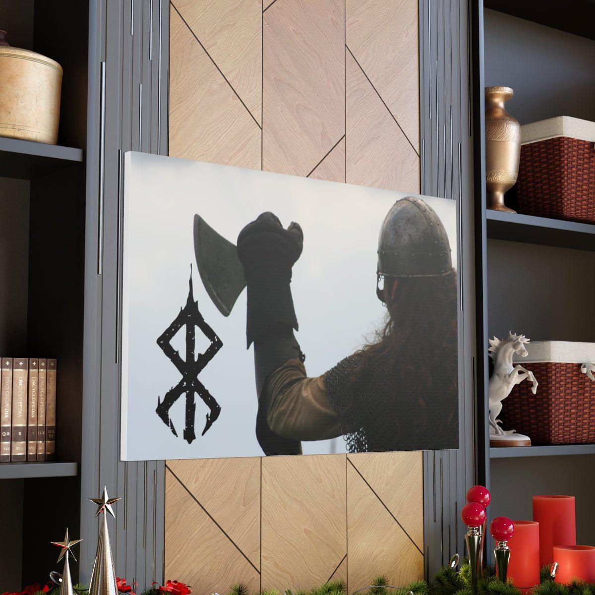 Viking Art on Canvas - Viking with &quot;Strength&quot; Rune