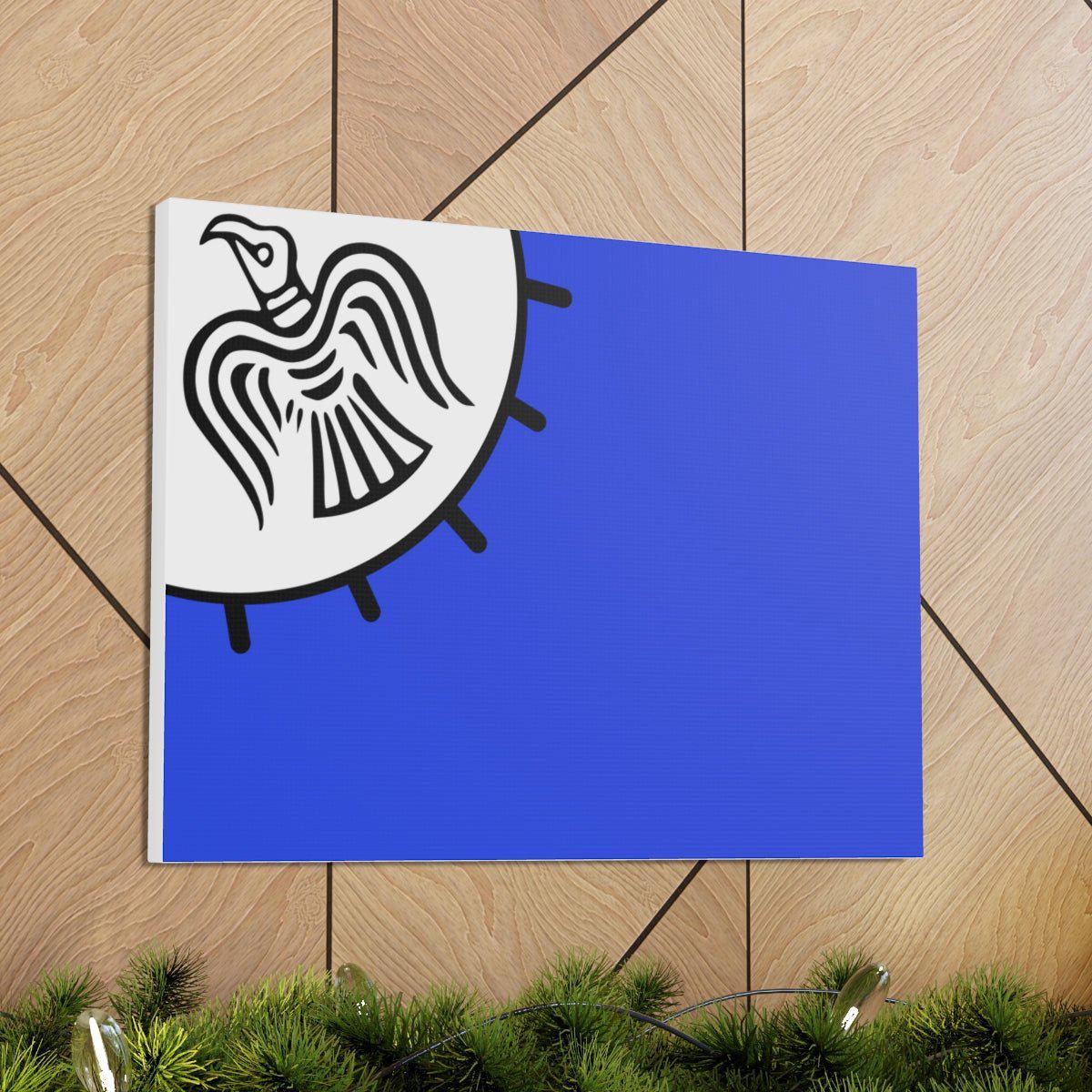 Viking Art on Canvas - Odin&#39;s Raven on White background on Blue Banner