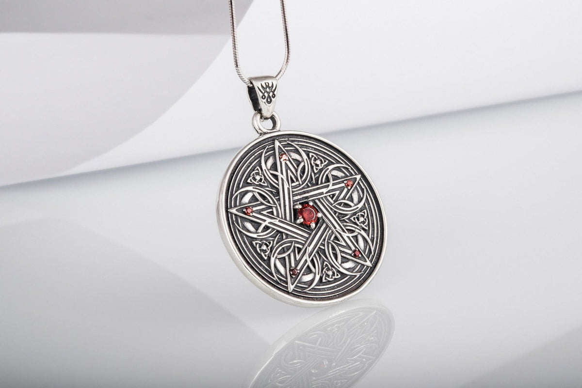 Pentagram Necklace with Red Cubic Zirconia Sterling Silver Handmade Jewelry