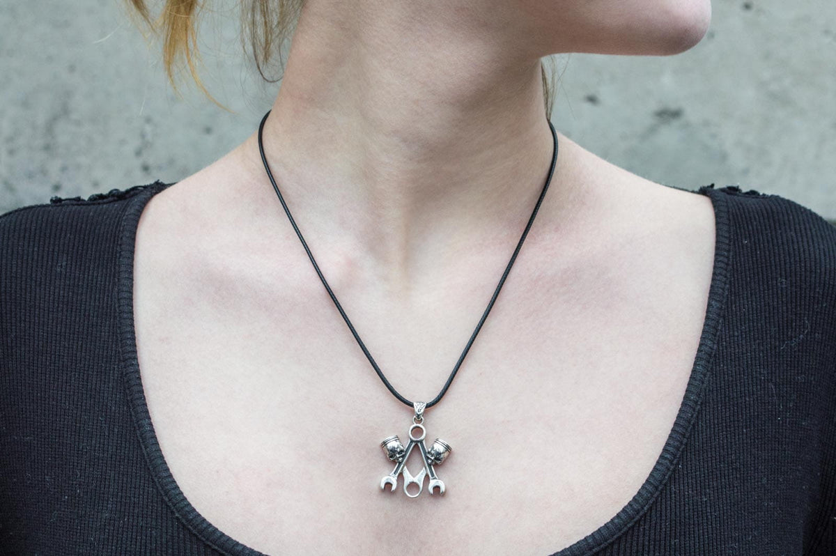 Skull with Forcers Pendant Sterling Silver Biker Jewelry