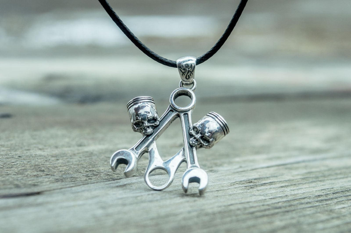 Skull with Forcers Pendant Sterling Silver Biker Jewelry