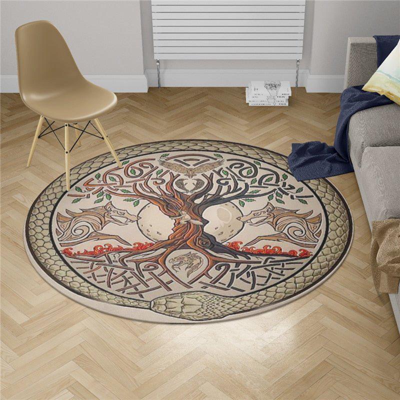 Yggdrasil Tree of Life Round Floor Rug Viking Decor