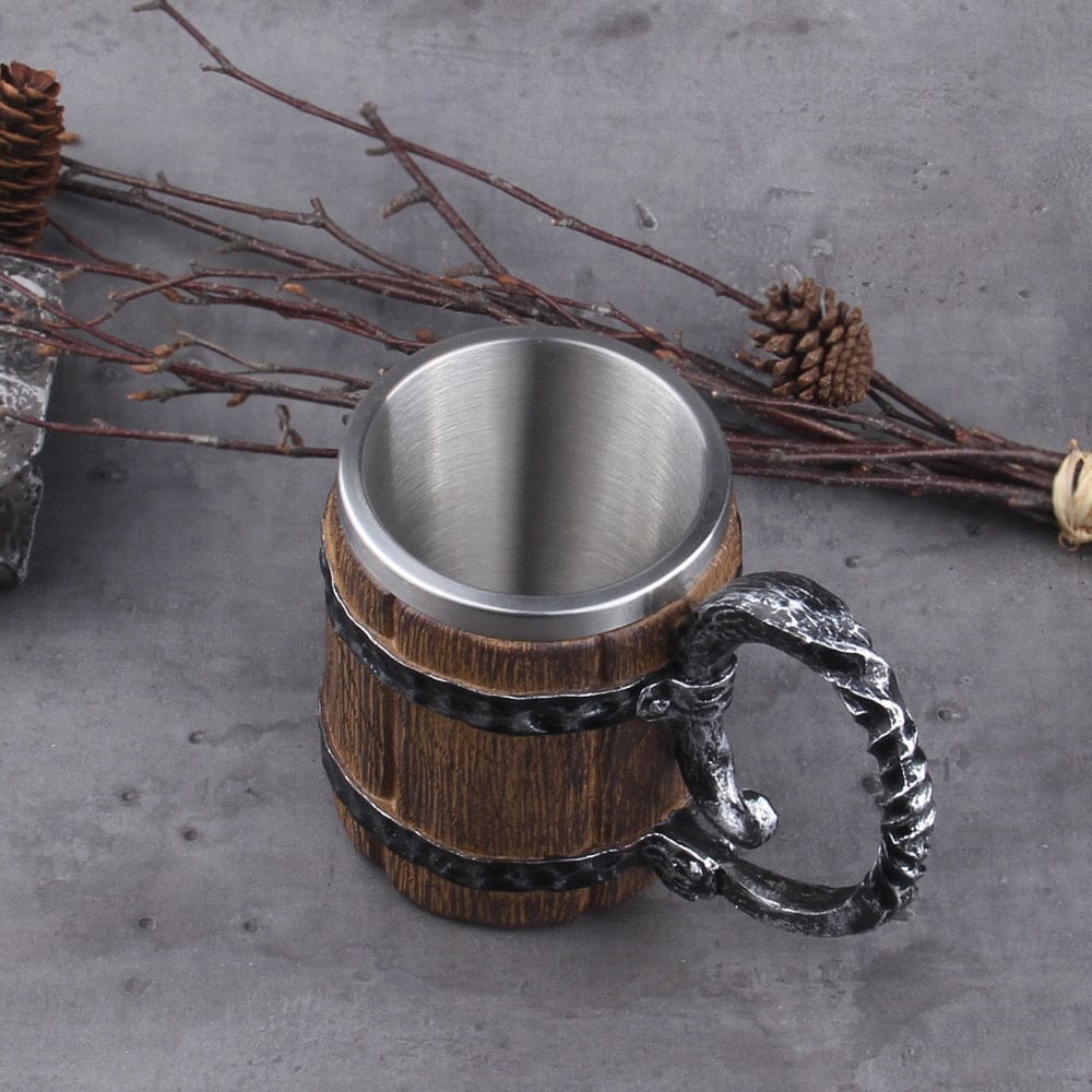 Feasting Wood and Iron Viking Tankard