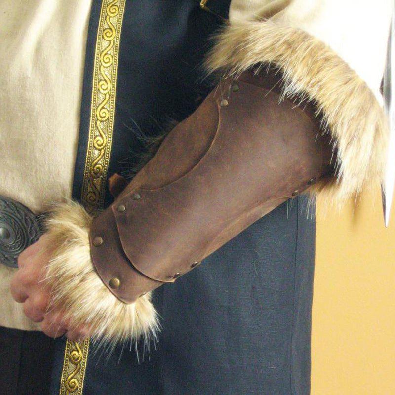 Viking Leather Bracer with Fur