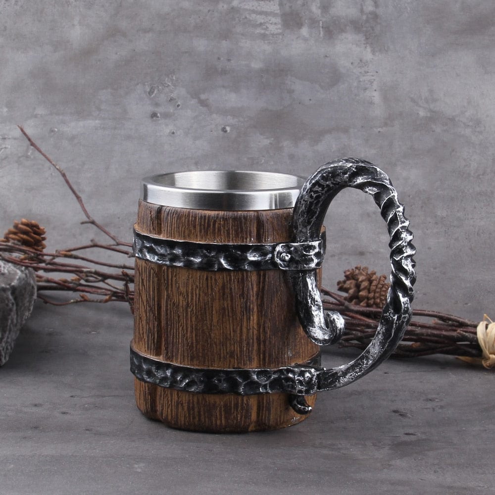 Feasting Wood and Iron Viking Tankard
