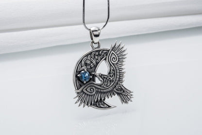 Unique 925 Silver Raven Pendant With Gem, Handmade Jewelry-2-Viking Warrior