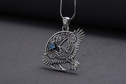 Unique 925 Silver Raven Pendant With Gem, Handmade Jewelry-5-Viking Warrior