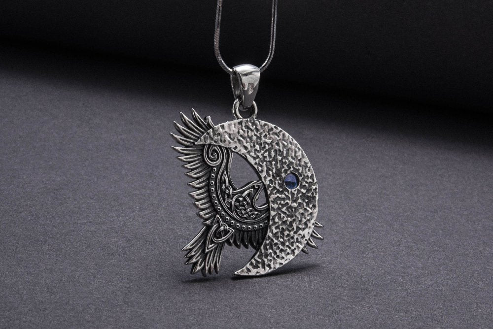 Unique 925 Silver Raven Pendant With Gem, Handmade Jewelry-7-Viking Warrior