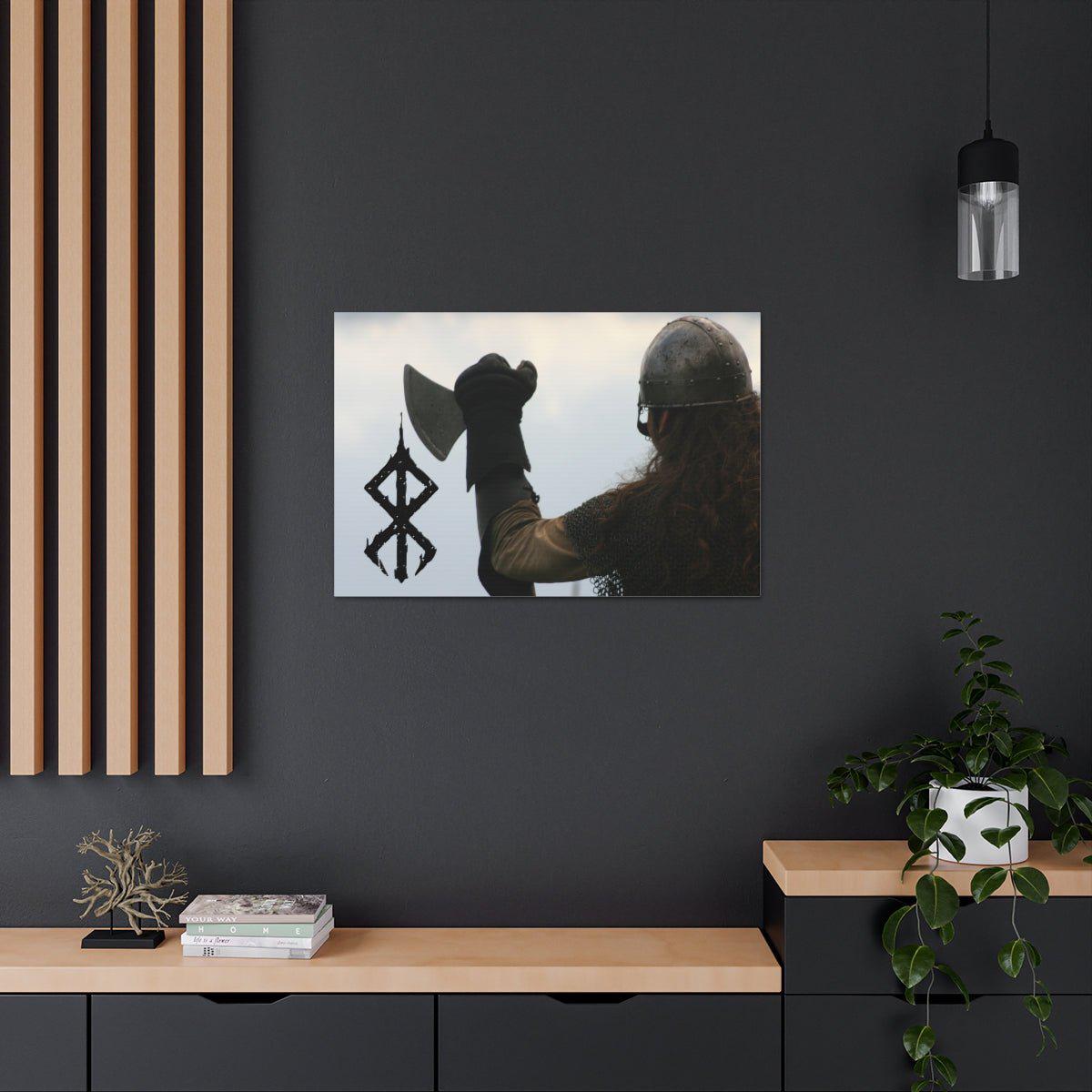 Viking Art on Canvas - Viking with &quot;Strength&quot; Rune