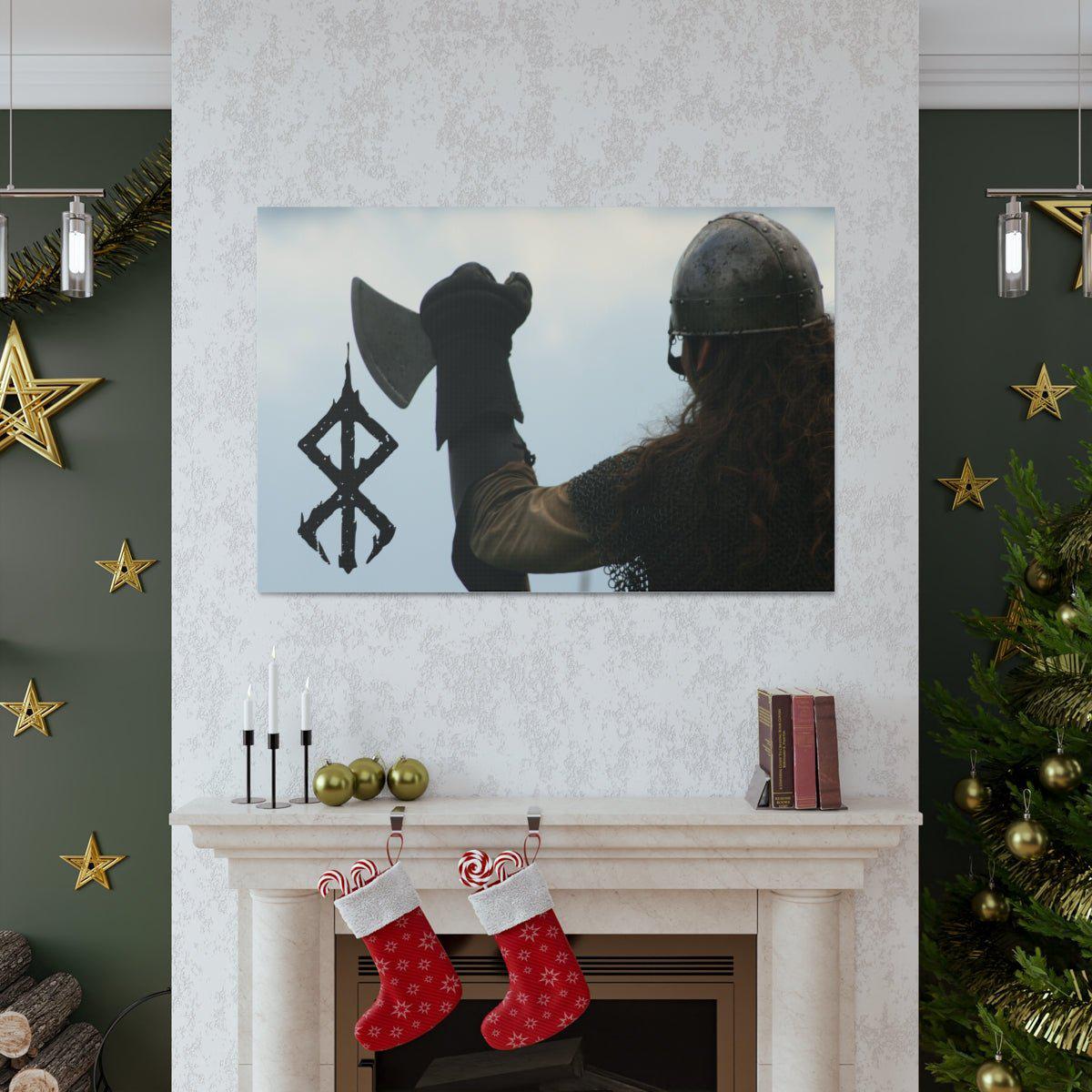 Viking Art on Canvas - Viking with &quot;Strength&quot; Rune