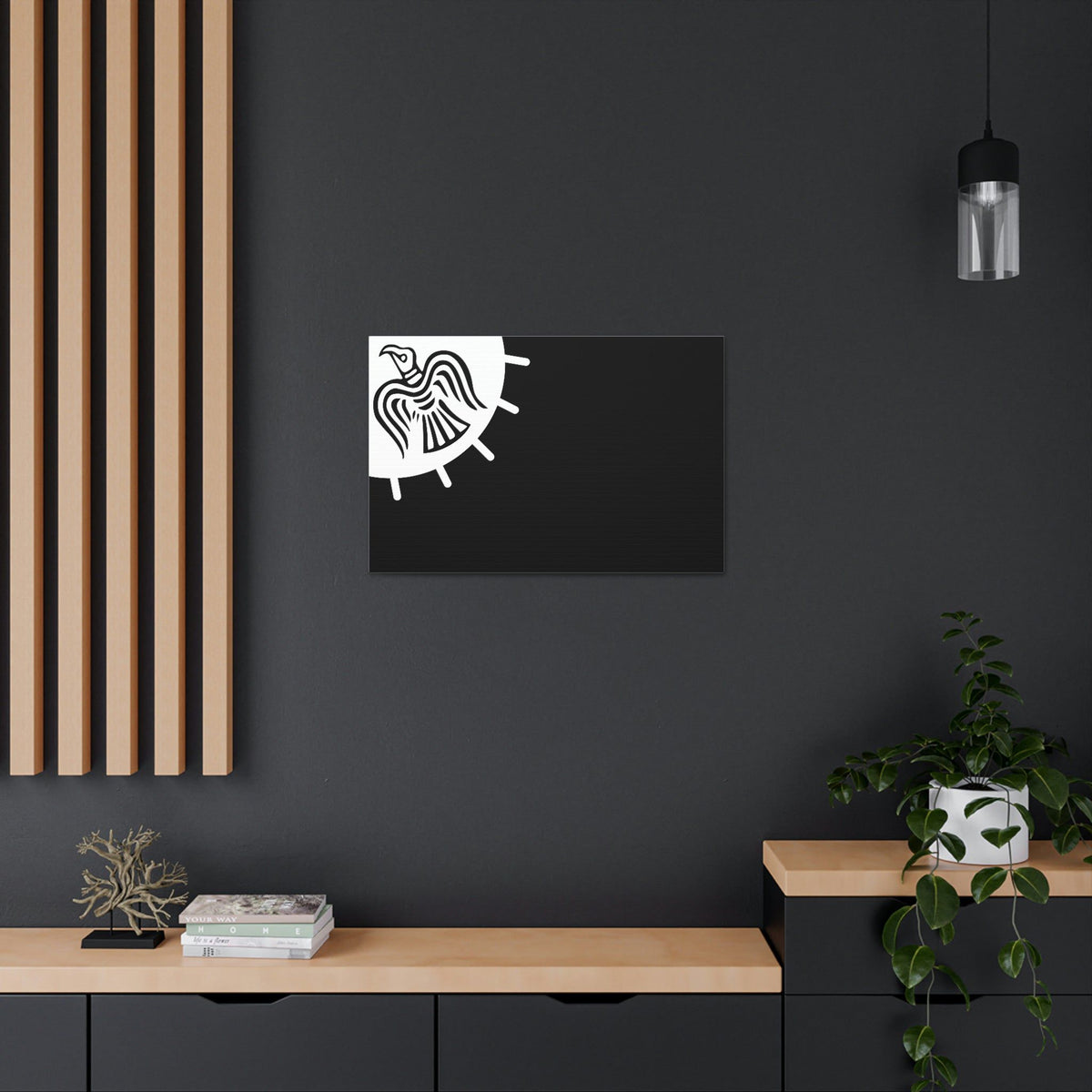 Viking Art on Canvas - Odin&#39;s Raven on White background on Black Banner
