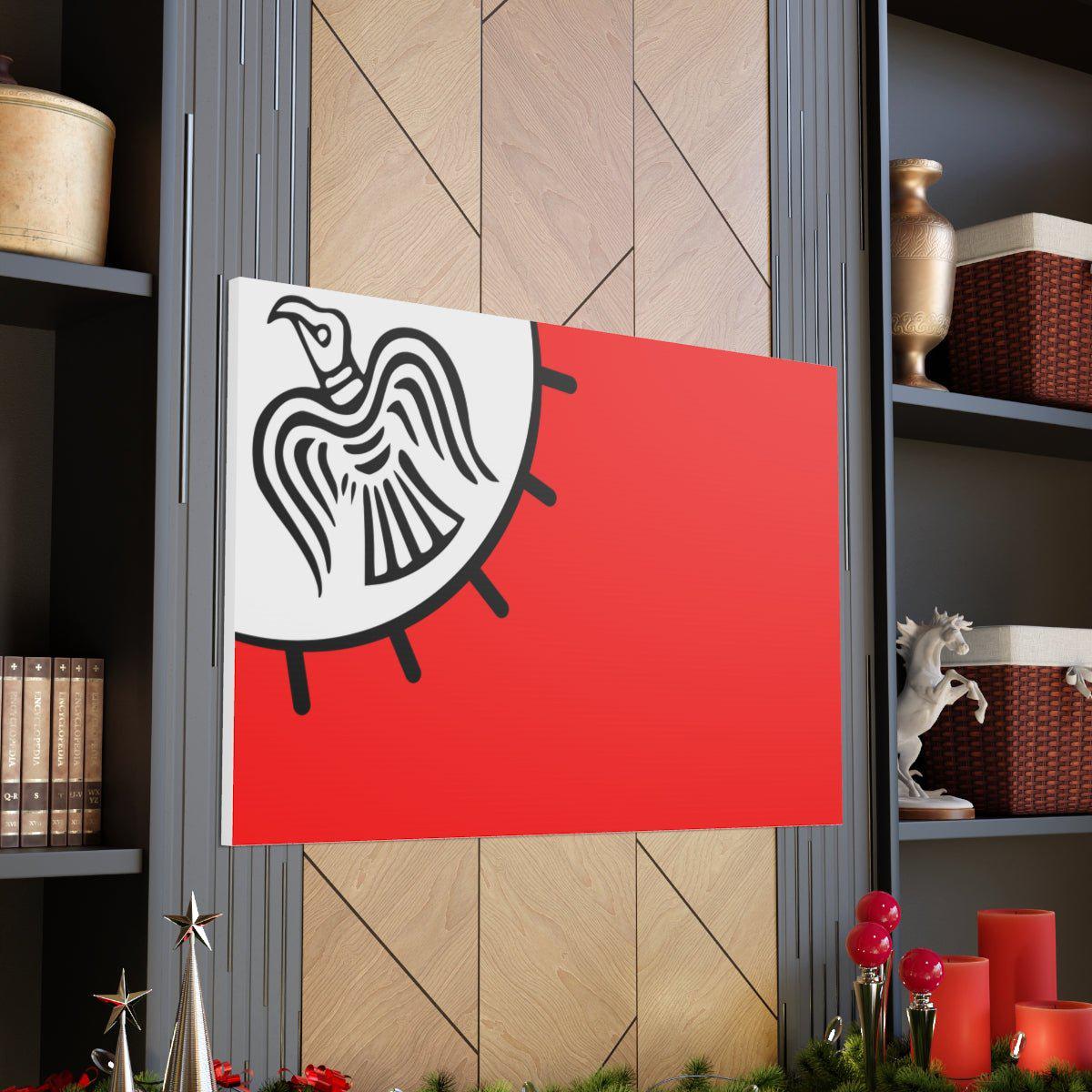 Viking Art on Canvas - Odin&#39;s Raven on White background on Red Banner