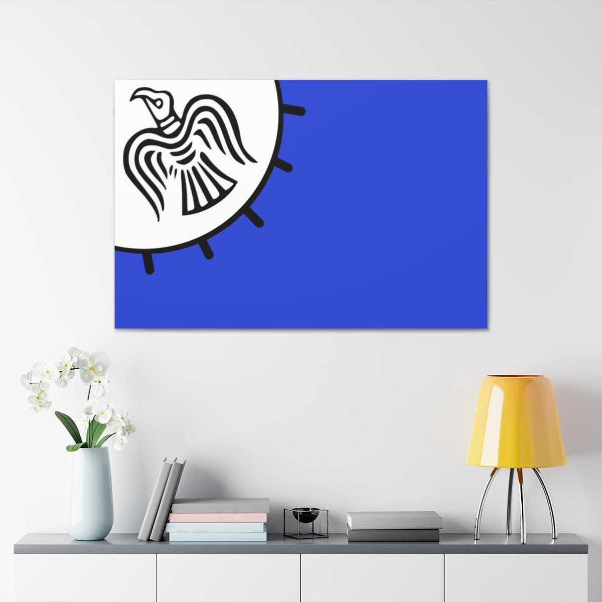 Viking Art on Canvas - Odin&#39;s Raven on White background on Blue Banner