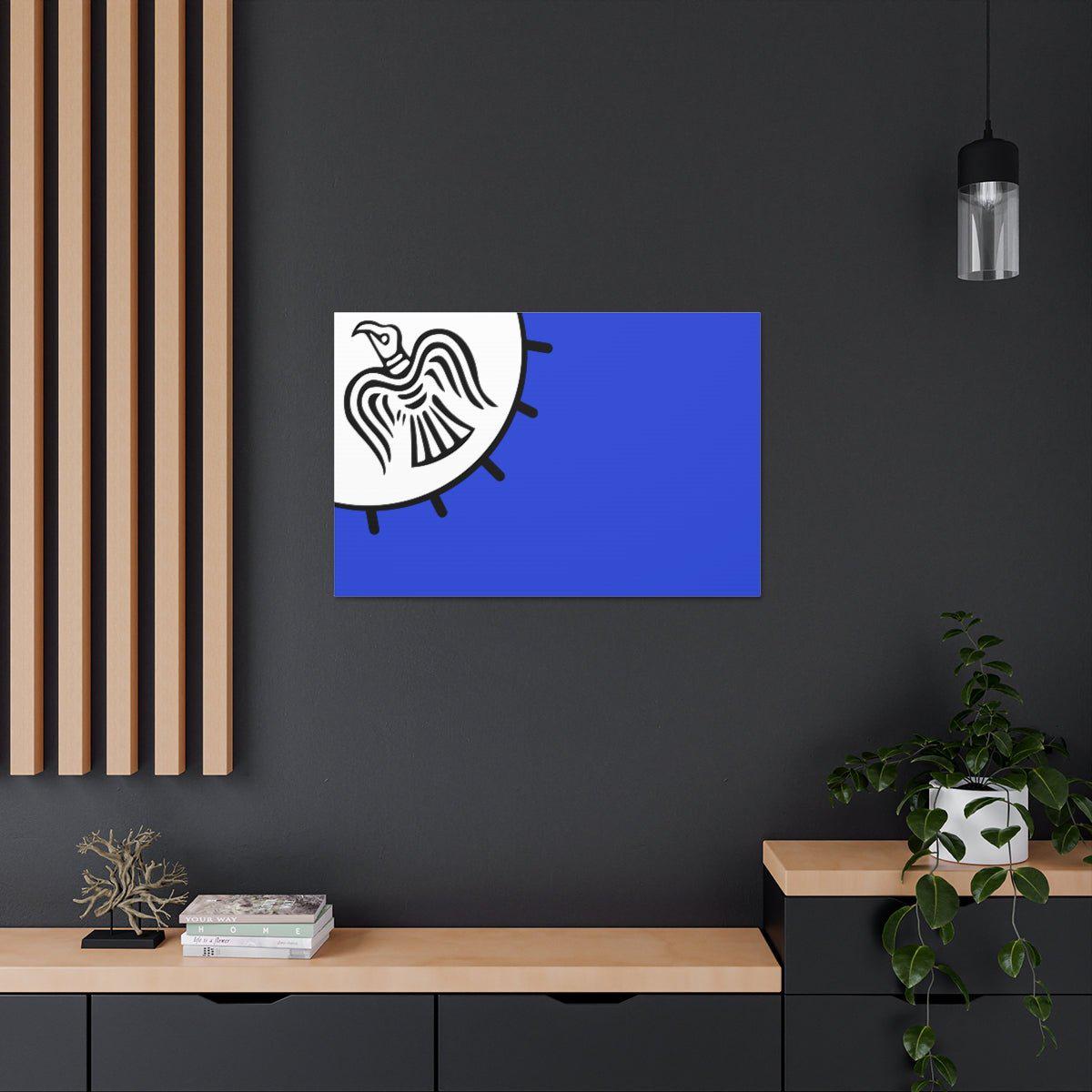 Viking Art on Canvas - Odin&#39;s Raven on White background on Blue Banner