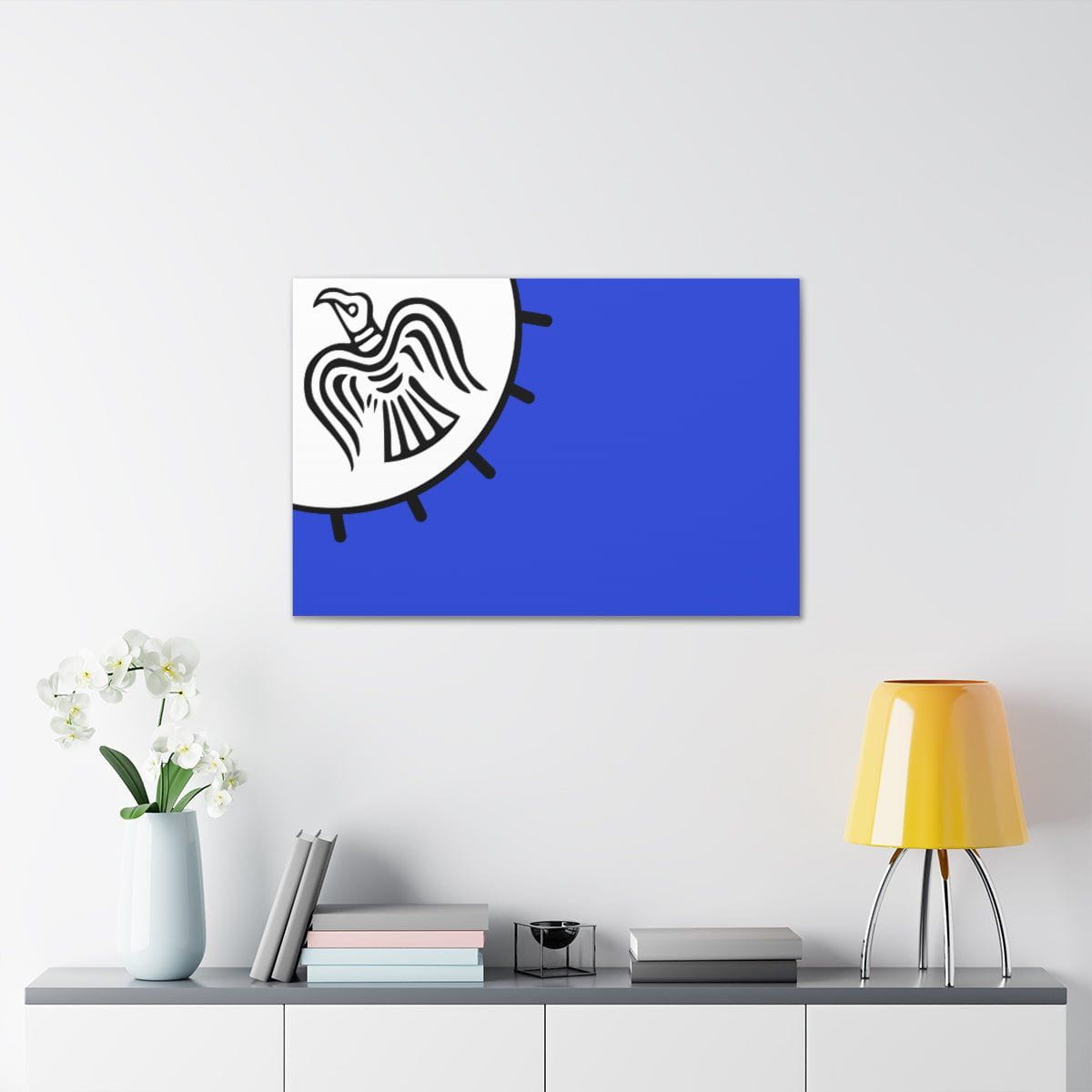 Viking Art on Canvas - Odin&#39;s Raven on White background on Blue Banner