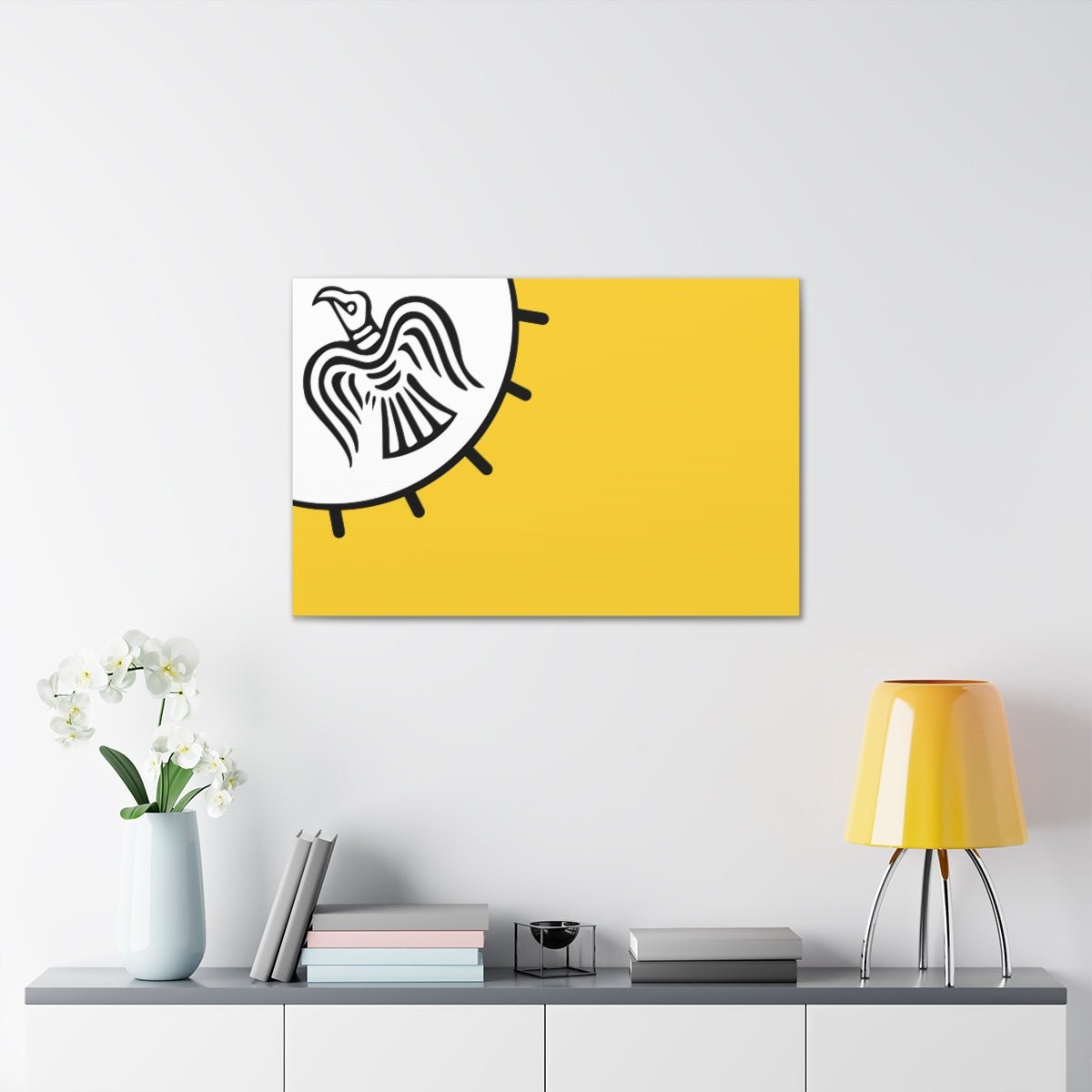Viking Art on Canvas - Odin&#39;s Raven on White background on Yellow Banner