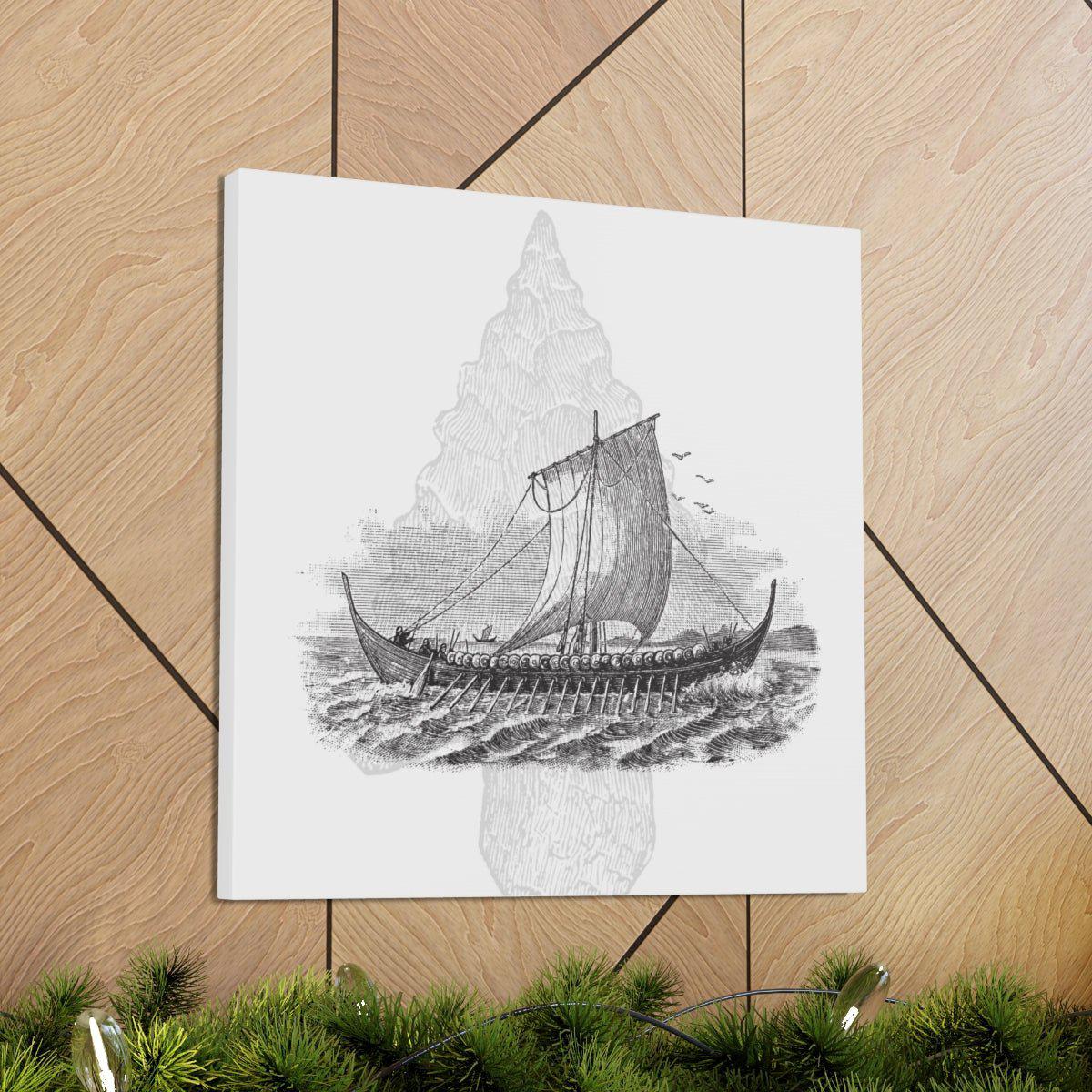 Viking Drakkar Minimalist Scandinavian Canvas - Ready to Hang - Viking Wall Art