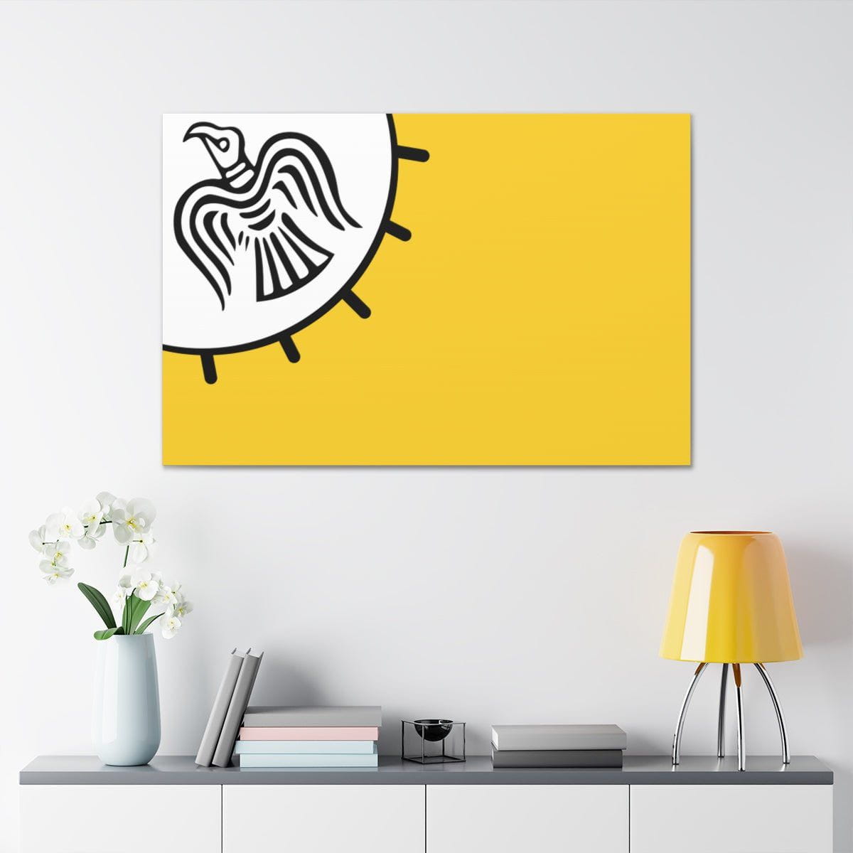 Viking Art on Canvas - Odin&#39;s Raven on White background on Yellow Banner