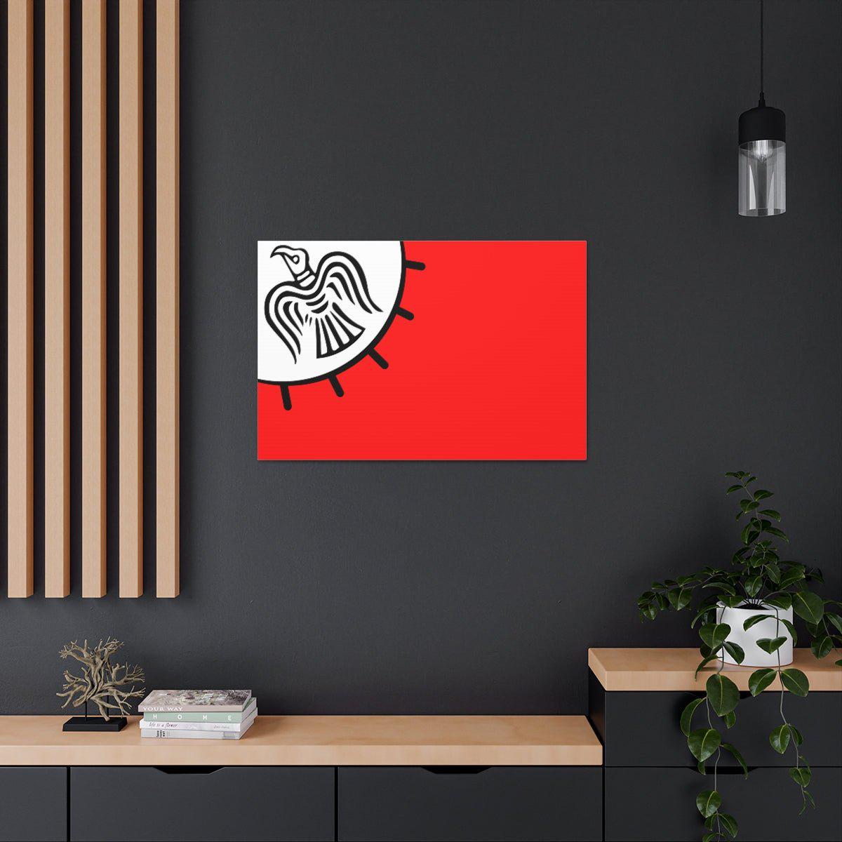 Viking Art on Canvas - Odin&#39;s Raven on White background on Red Banner