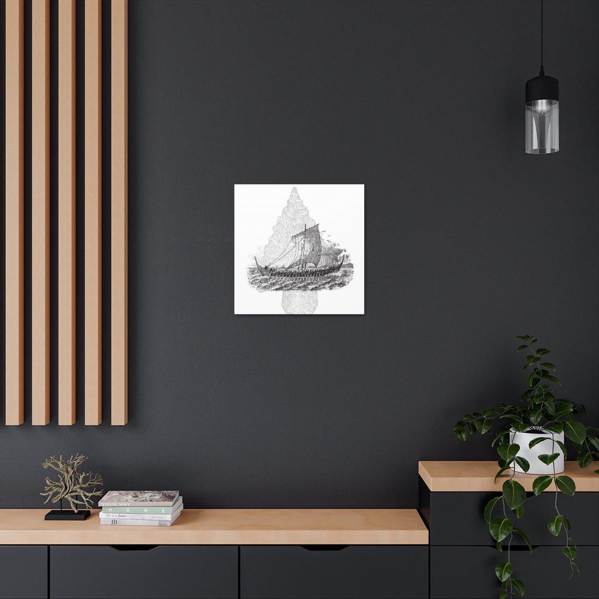 Viking Drakkar Minimalist Scandinavian Canvas - Ready to Hang - Viking Wall Art