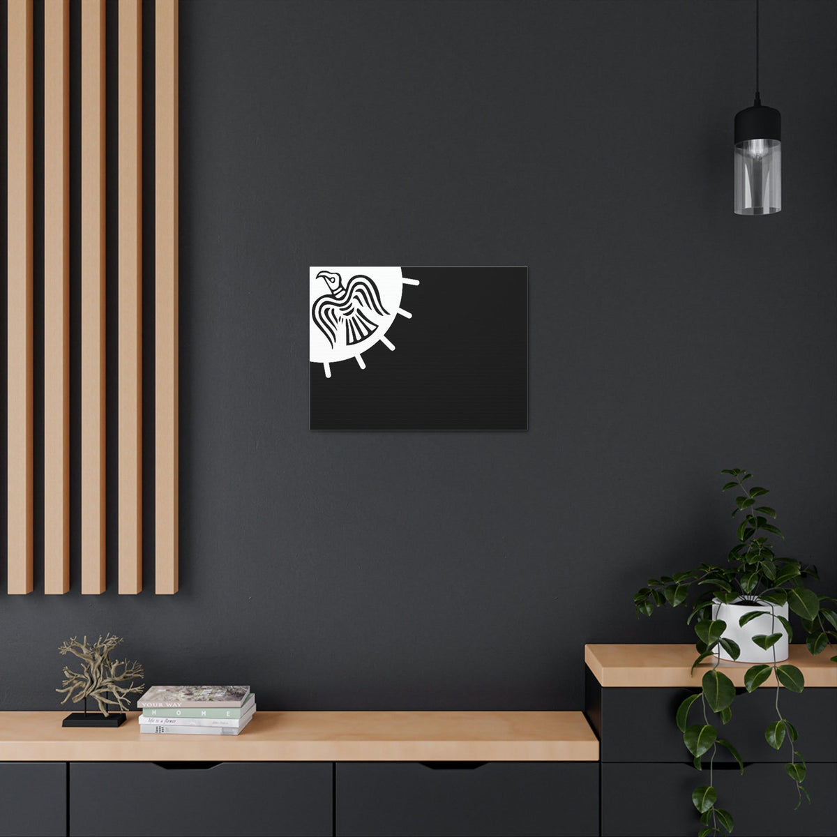 Viking Art on Canvas - Odin&#39;s Raven on White background on Black Banner