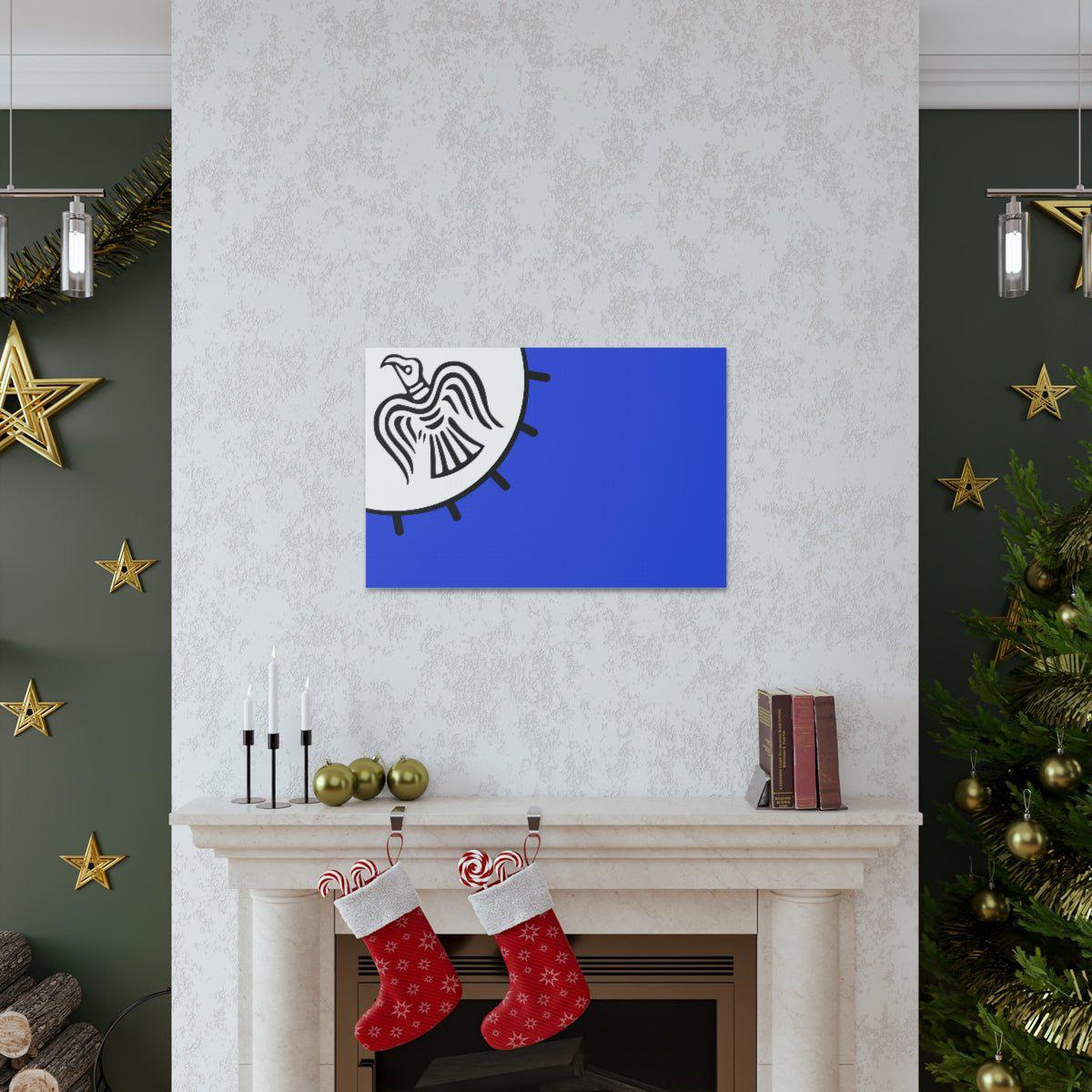 Viking Art on Canvas - Odin&#39;s Raven on White background on Blue Banner