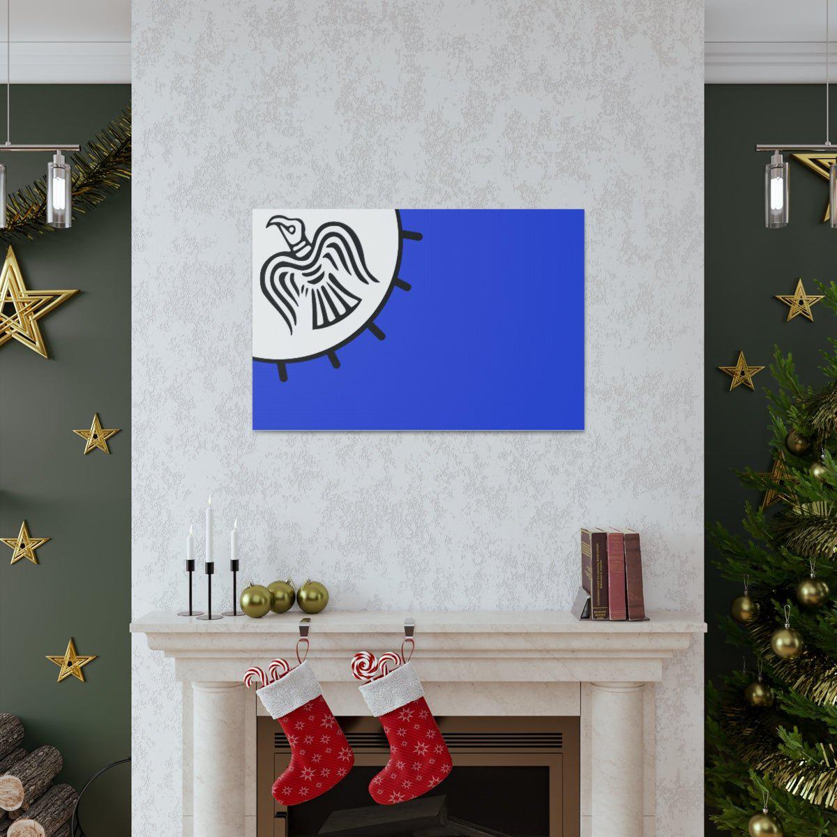 Viking Art on Canvas - Odin&#39;s Raven on White background on Blue Banner